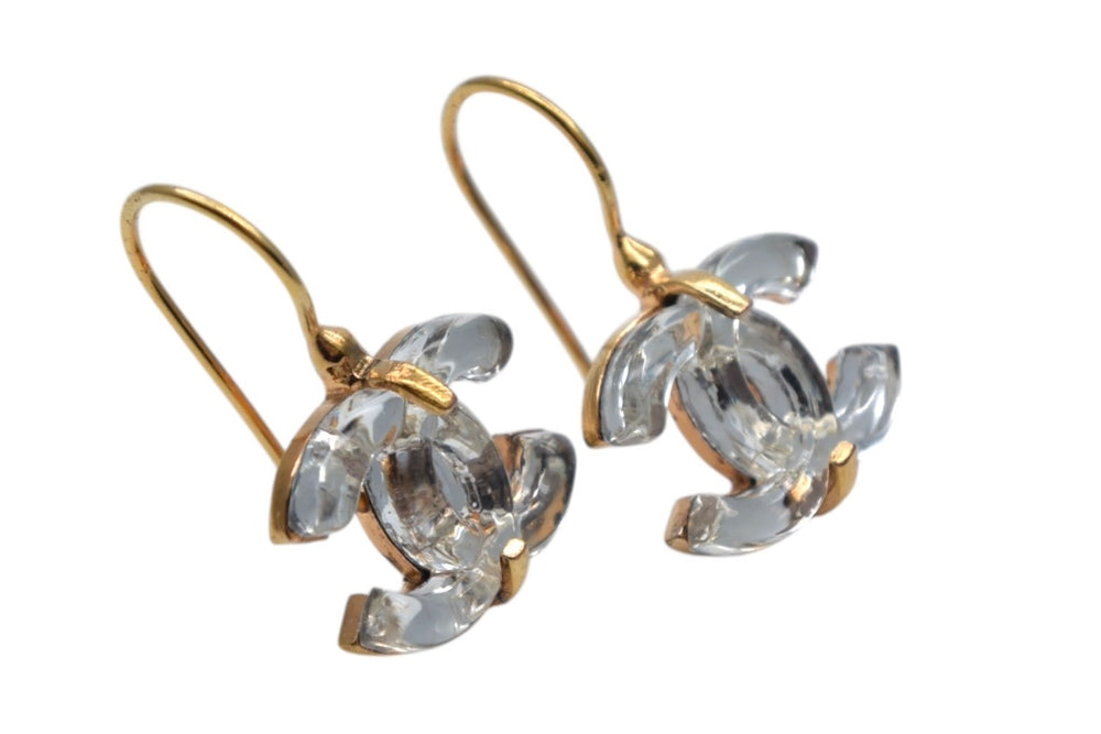 極美品 CHANEL シャネル ココマーク ピアス ジプシー 両耳用 重量約5.0g 02A刻印 メタル ゴールド クリア 中古 4c076490