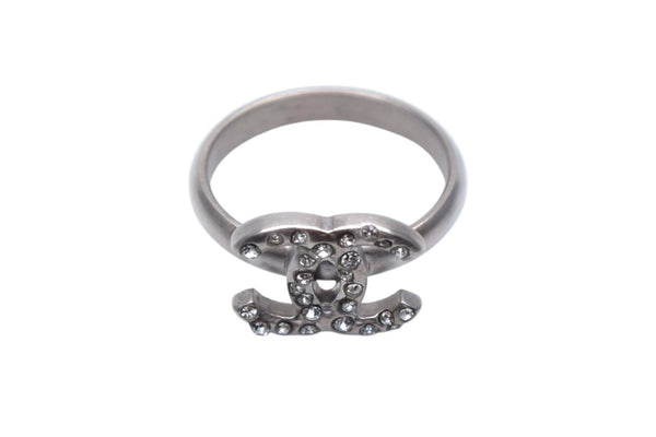 CHANEL Coco Mark Ring Weight Approx. 2.5g Size 13 B11P Engraved Rhinestone Silver Color Good Condition Used 4c076493