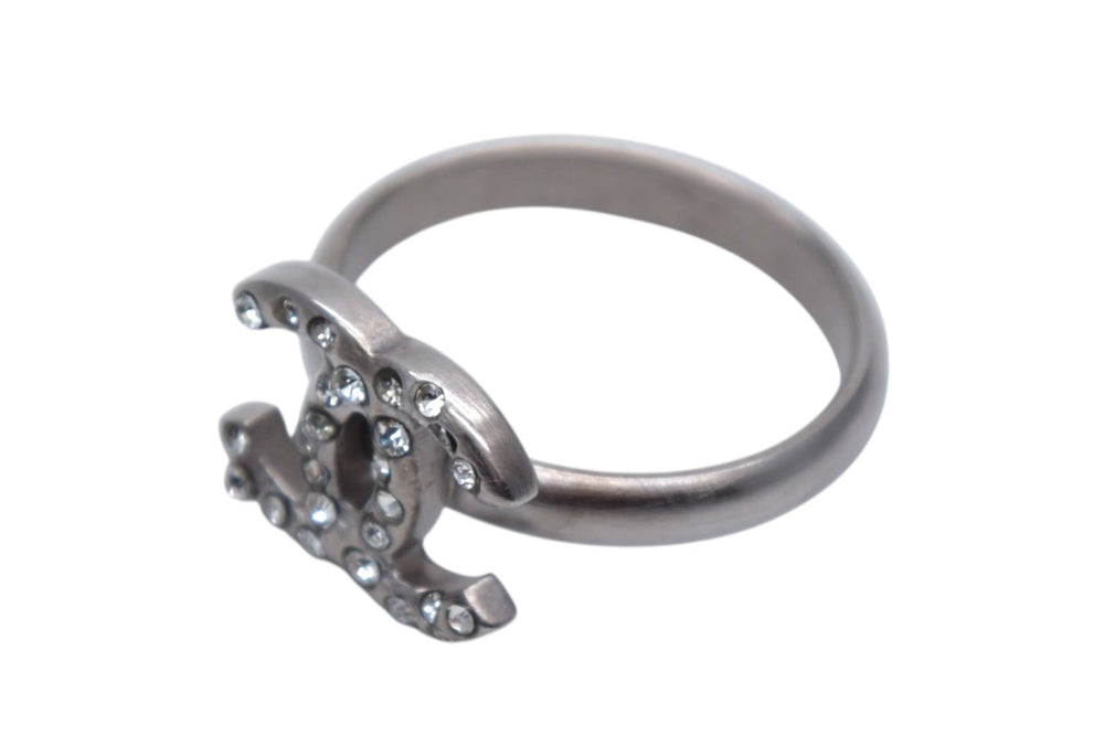 CHANEL Coco Mark Ring Weight Approx. 2.5g Size 13 B11P Engraved Rhinestone Silver Color Good Condition Used 4c076493