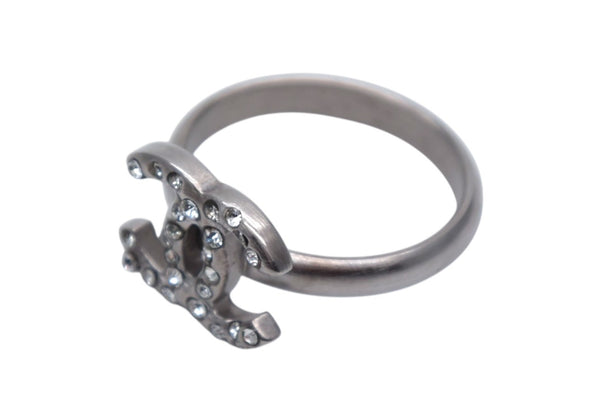 CHANEL Coco Mark Ring Weight Approx. 2.5g Size 13 B11P Engraved Rhinestone Silver Color Good Condition Used 4c076493