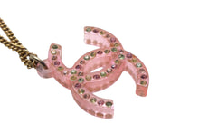 Load image into Gallery viewer, CHANEL シャネル ココマーク ネックレス 重量約6.2g 04A刻印 全長約61.5cm ラインストーン メタル クリアピンク ゴールド 美品 中古 4c076492