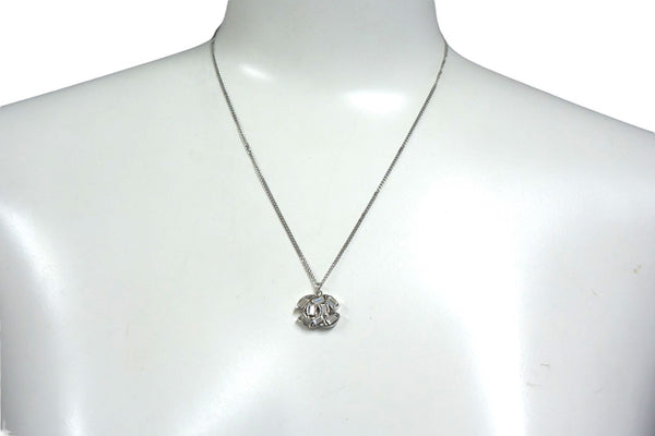 CHANEL Coco Mark Necklace Weight approx. 3.7g 01P stamp Total length approx. 44.5cm Metal Rhinestone Silver Good Condition Used 4c076495