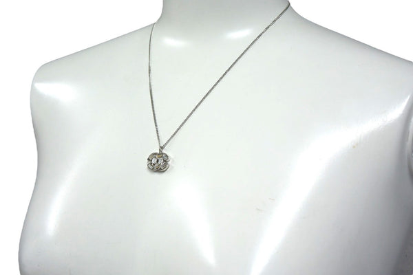 CHANEL Coco Mark Necklace Weight approx. 3.7g 01P stamp Total length approx. 44.5cm Metal Rhinestone Silver Good Condition Used 4c076495