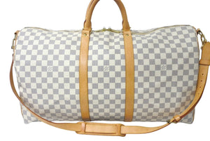 LOUIS VUITTON Boston Bag N41429 Keepall Bandouliere 55 Beige Damier Azur Good Condition Used 4c076506