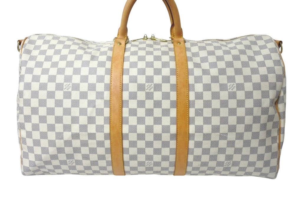 LOUIS VUITTON Boston Bag N41429 Keepall Bandouliere 55 Beige Damier Azur Good Condition Used 4c076506