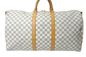 LOUIS VUITTON Boston Bag N41429 Keepall Bandouliere 55 Beige Damier Azur Good Condition Used 4c076506