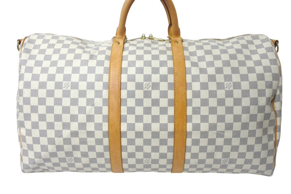 LOUIS VUITTON Boston Bag N41429 Keepall Bandouliere 55 Beige Damier Azur Good Condition Used 4c076506