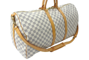 LOUIS VUITTON Boston Bag N41429 Keepall Bandouliere 55 Beige Damier Azur Good Condition Used 4c076506
