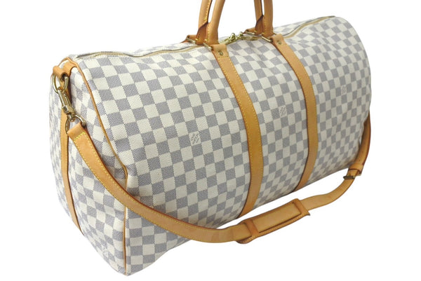 LOUIS VUITTON Boston Bag N41429 Keepall Bandouliere 55 Beige Damier Azur Good Condition Used 4c076506