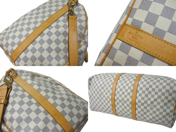 LOUIS VUITTON Boston Bag N41429 Keepall Bandouliere 55 Beige Damier Azur Good Condition Used 4c076506