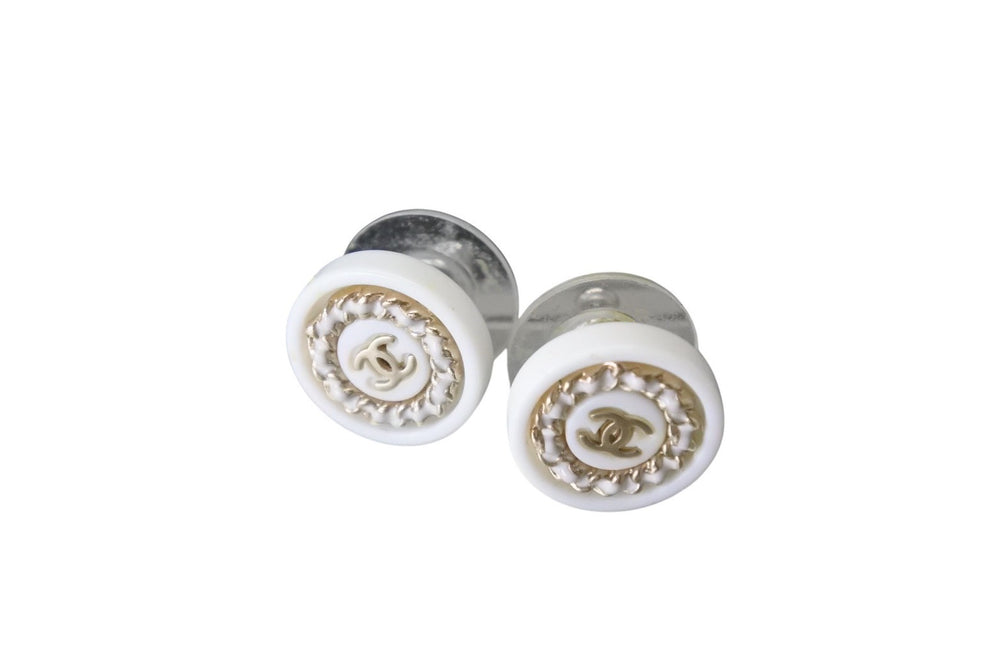 CHANEL Round Coco Mark Chain Earrings White Gold Logo 2g Accessories Jewelry Small Item Good Condition Used 4c076564