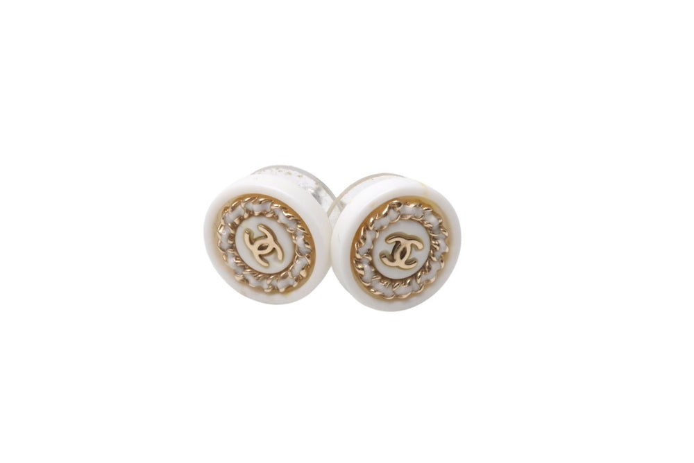 CHANEL Round Coco Mark Chain Earrings White Gold Logo 2g Accessories Jewelry Small Item Good Condition Used 4c076564