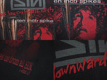 画像をギャラリービューアに読み込む, VINTAGE ヴィンテージ 90's SIN Ten Inch Spikes ナインインチネイルズ サンプリング Tシャツ サイズXL ブラック 古着 美品 中古 4c075767