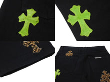 画像をギャラリービューアに読み込む, 極美品 CHROME HEARTS クロムハーツ JEAN STRTLG FBRC デニムクロスパッチ ストレートデニムパンツ ブラック レオパード サイズ34 中古 4c076690
