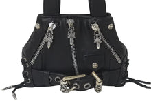 画像をギャラリービューアに読み込む, 新品未使用 CHROME HEARTS クロムハーツ JJ DEAN MINI JJディーン ミニ ハンドバッグ ライダース ブラック レザー シルバ−925 中古 4c076709