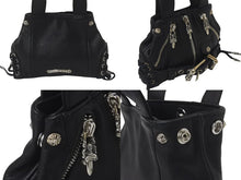 画像をギャラリービューアに読み込む, 新品未使用 CHROME HEARTS クロムハーツ JJ DEAN MINI JJディーン ミニ ハンドバッグ ライダース ブラック レザー シルバ−925 中古 4c076709