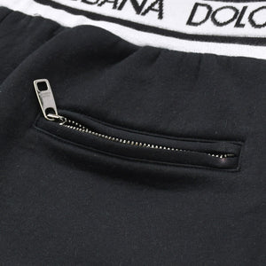 極美品 DOLCE&GABBANA ドルチェアンドガッバーナ ロゴジャガードテープセットアップ パーカー フーディ スウェットパンツ ブラック ホワイト 中古 4a007830