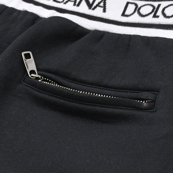 極美品 DOLCE&GABBANA ドルチェアンドガッバーナ ロゴジャガードテープセットアップ パーカー フーディ スウェットパンツ ブラック ホワイト 中古 4a007830