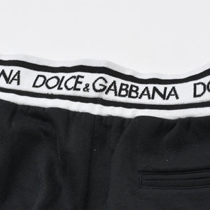 極美品 DOLCE&GABBANA ドルチェアンドガッバーナ ロゴジャガードテープセットアップ パーカー フーディ スウェットパンツ ブラック ホワイト 中古 4a007830