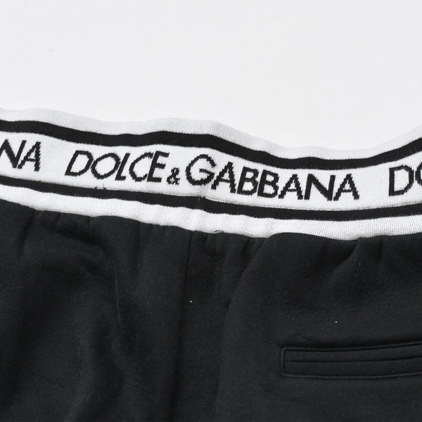 極美品 DOLCE&GABBANA ドルチェアンドガッバーナ ロゴジャガードテープセットアップ パーカー フーディ スウェットパンツ ブラック ホワイト 中古 4a007830