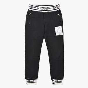 極美品 DOLCE&GABBANA ドルチェアンドガッバーナ ロゴジャガードテープセットアップ パーカー フーディ スウェットパンツ ブラック ホワイト 中古 4a007830