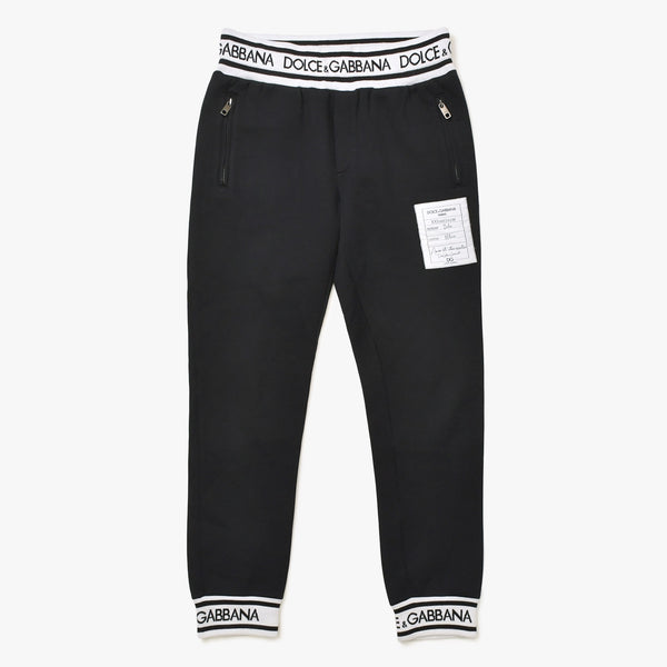 極美品 DOLCE&GABBANA ドルチェアンドガッバーナ ロゴジャガードテープセットアップ パーカー フーディ スウェットパンツ ブラック ホワイト 中古 4a007830