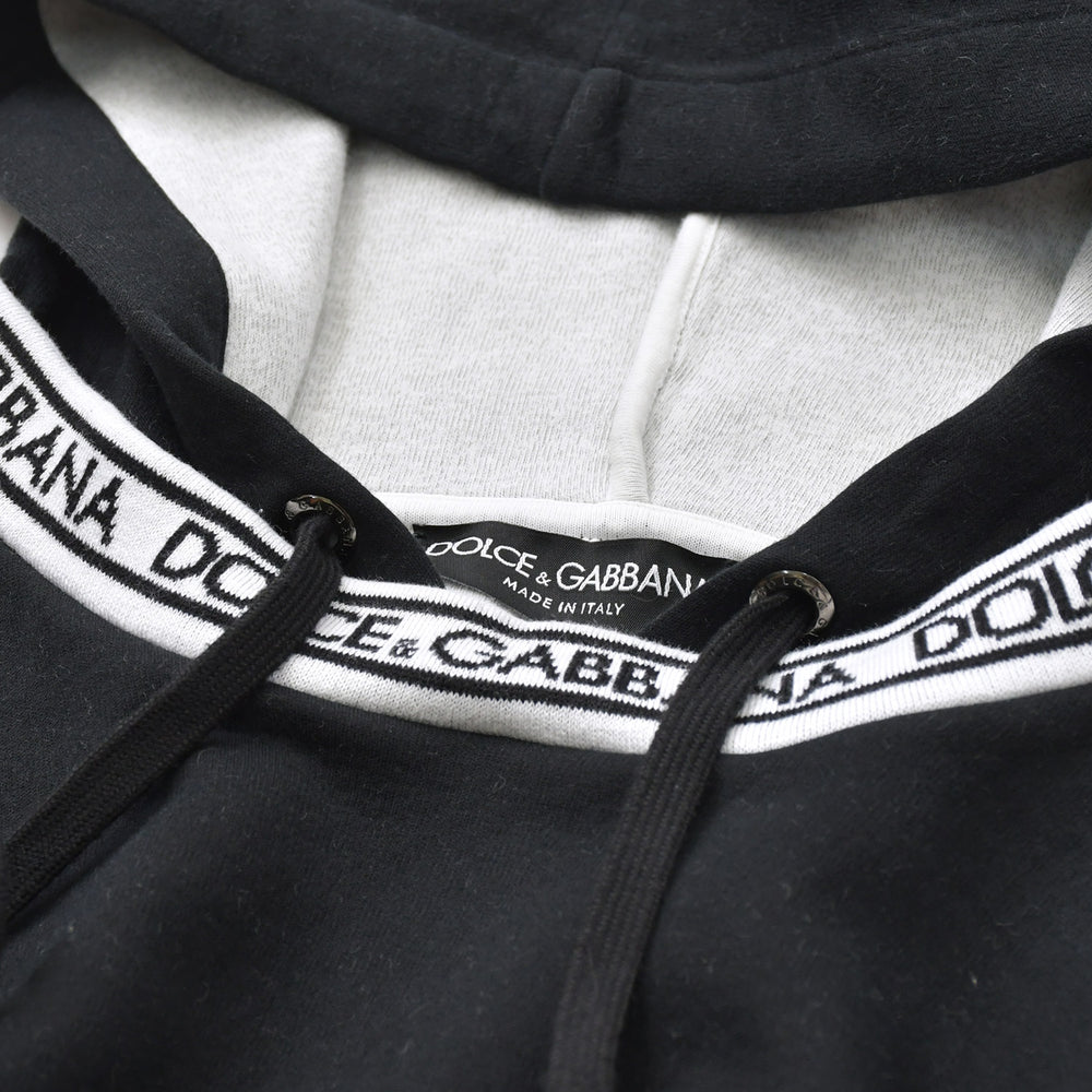 極美品 DOLCE&GABBANA ドルチェアンドガッバーナ ロゴジャガードテープセットアップ パーカー フーディ スウェットパンツ ブラック ホワイト 中古 4a007830
