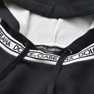極美品 DOLCE&GABBANA ドルチェアンドガッバーナ ロゴジャガードテープセットアップ パーカー フーディ スウェットパンツ ブラック ホワイト 中古 4a007830
