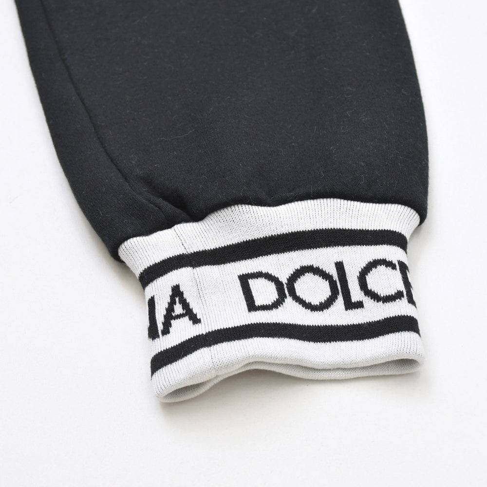 極美品 DOLCE&GABBANA ドルチェアンドガッバーナ ロゴジャガードテープセットアップ パーカー フーディ スウェットパンツ ブラック ホワイト 中古 4a007830