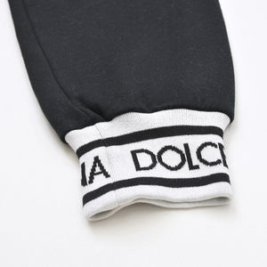 極美品 DOLCE&GABBANA ドルチェアンドガッバーナ ロゴジャガードテープセットアップ パーカー フーディ スウェットパンツ ブラック ホワイト 中古 4a007830