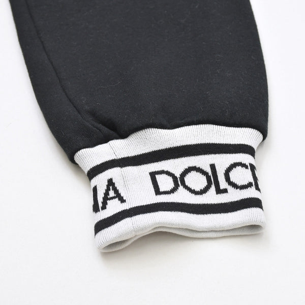 極美品 DOLCE&GABBANA ドルチェアンドガッバーナ ロゴジャガードテープセットアップ パーカー フーディ スウェットパンツ ブラック ホワイト 中古 4a007830