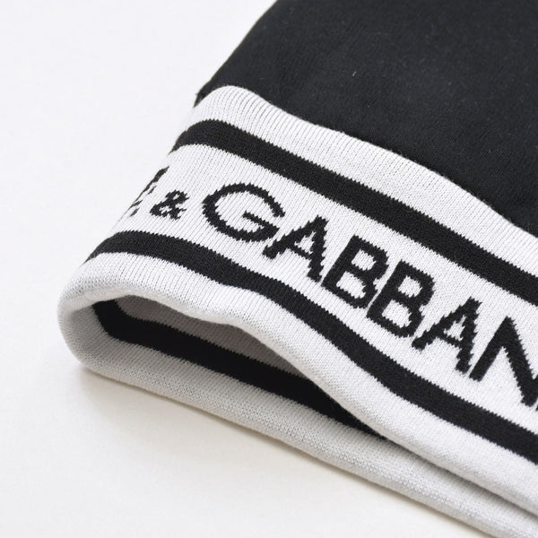 極美品 DOLCE&GABBANA ドルチェアンドガッバーナ ロゴジャガードテープセットアップ パーカー フーディ スウェットパンツ ブラック ホワイト 中古 4a007830