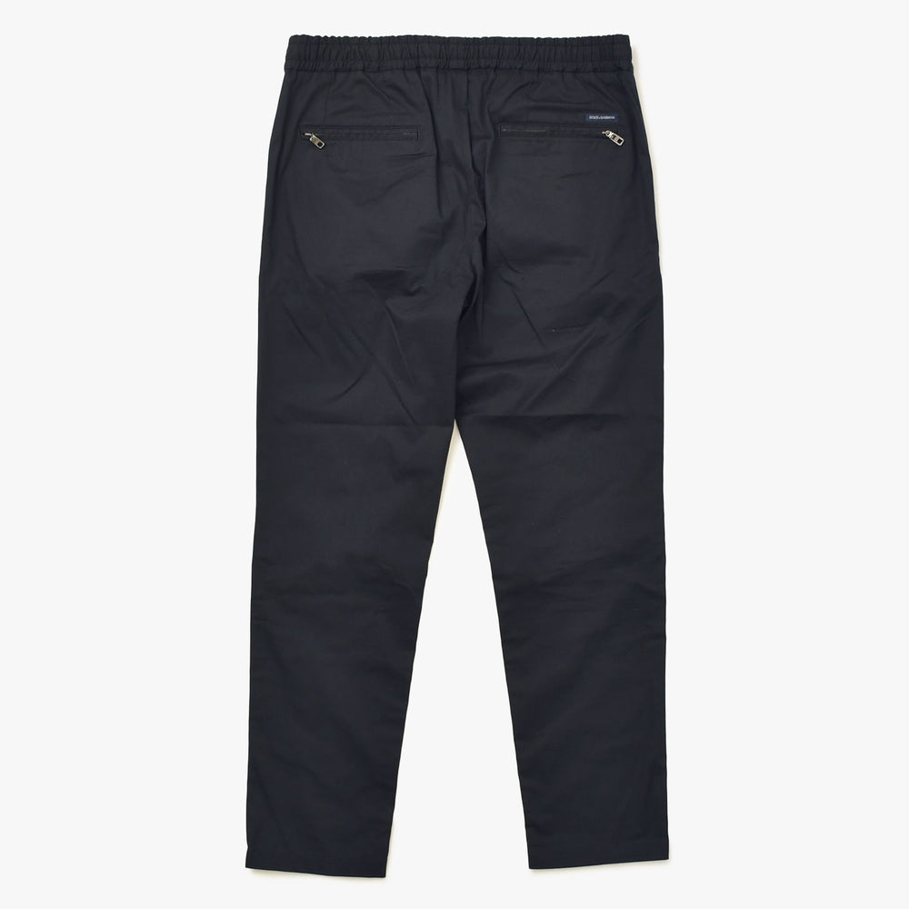 極美品 DOLCE&GABBANA ドルチェアンドガッバーナ ドローストリングジップポケット付きイージーパンツ B06665 H 48サイズ ブラック ブラックメタル金具 中古 4a007841