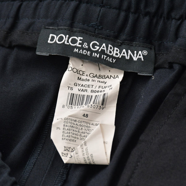 極美品 DOLCE&GABBANA ドルチェアンドガッバーナ ドローストリングジップポケット付きイージーパンツ B06665 H 48サイズ ブラック ブラックメタル金具 中古 4a007841