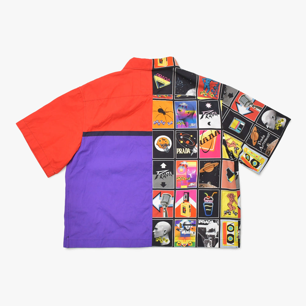 Like new product PRADA 19FW Poplin Bowling Shirt Short Sleeve Shirt Purple Red Multicolor Used 4a007916