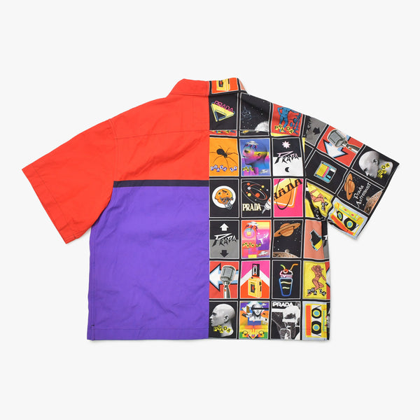 Like new product PRADA 19FW Poplin Bowling Shirt Short Sleeve Shirt Purple Red Multicolor Used 4a007916