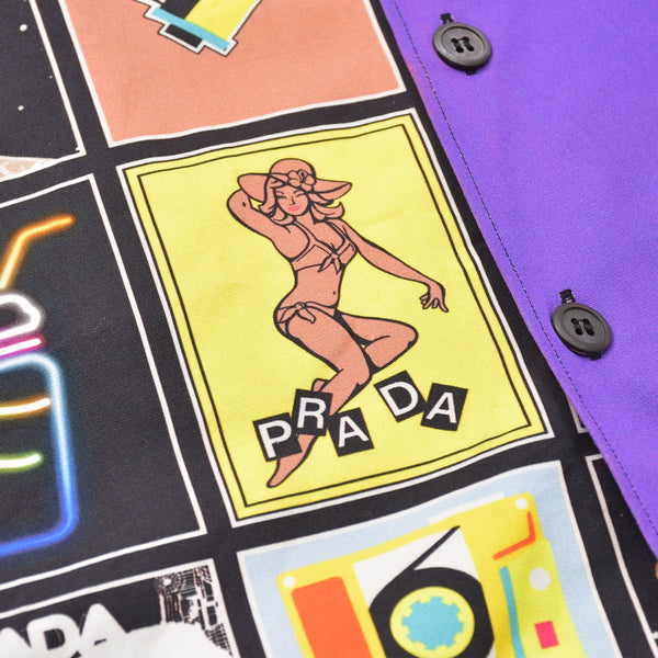 Like new product PRADA 19FW Poplin Bowling Shirt Short Sleeve Shirt Purple Red Multicolor Used 4a007916