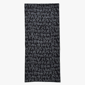 新品同様品 LOUIS VUITTON ルイヴィトン マフラー エシャルプ・フェルティッド・グラフィティ ブラック グレー MP1065 中古 4a007920