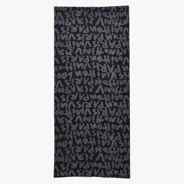 新品同様品 LOUIS VUITTON ルイヴィトン マフラー エシャルプ・フェルティッド・グラフィティ ブラック グレー MP1065 中古 4a007920