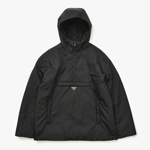 Like new PRADA Re-Nylon Anorak Parka SGC560 Triangle Plate Black M Size Black Metal Hardware Half Zip Used 4a007935