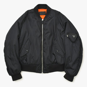 極美品 PRADA プラダ Re-Nylon ボンバージャケット MA-1 SGB903 XSサイズ ブラック オレンジ トライアングルロゴプレート ミニポーチ ラフシモンズ 中古 4a007936