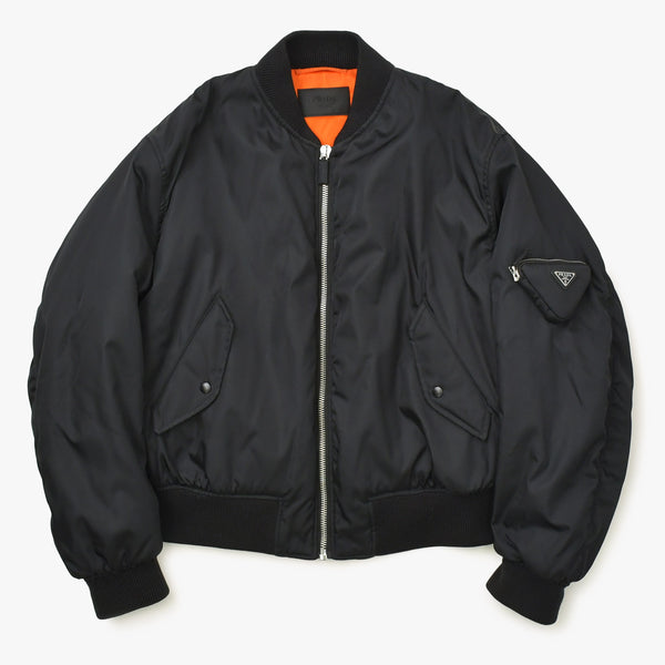 極美品 PRADA プラダ Re-Nylon ボンバージャケット MA-1 SGB903 XSサイズ ブラック オレンジ トライアングルロゴプレート ミニポーチ ラフシモンズ 中古 4a007936