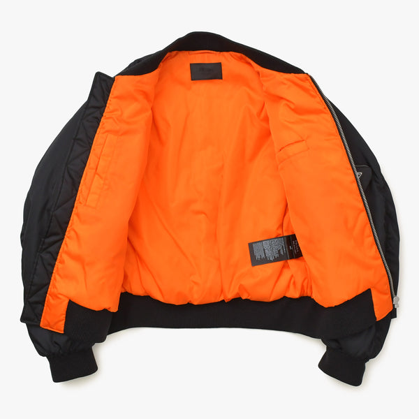 極美品 PRADA プラダ Re-Nylon ボンバージャケット MA-1 SGB903 XSサイズ ブラック オレンジ トライアングルロゴプレート ミニポーチ ラフシモンズ 中古 4a007936