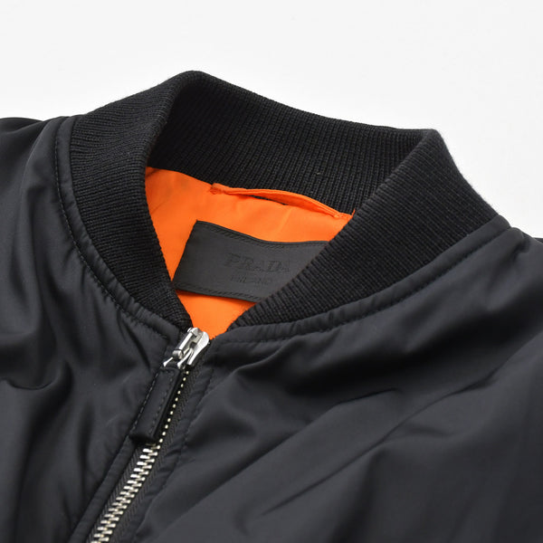 極美品 PRADA プラダ Re-Nylon ボンバージャケット MA-1 SGB903 XSサイズ ブラック オレンジ トライアングルロゴプレート ミニポーチ ラフシモンズ 中古 4a007936