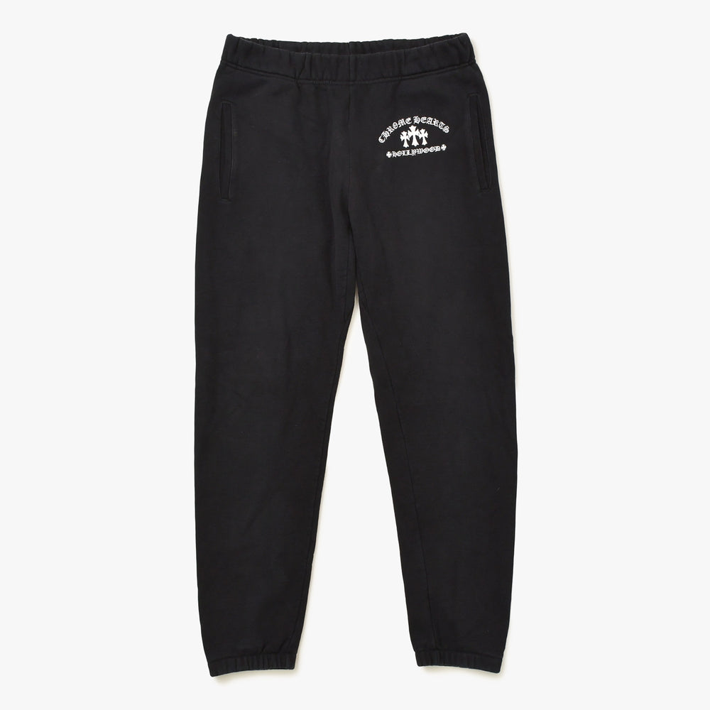 極美品 CHROME HEARTS クロムハーツ SAILIN Y NOT SWEAT PANTS トリプルクロス セメタリークロス スクロールラベル Mサイズ ブラック 中古 4a008133