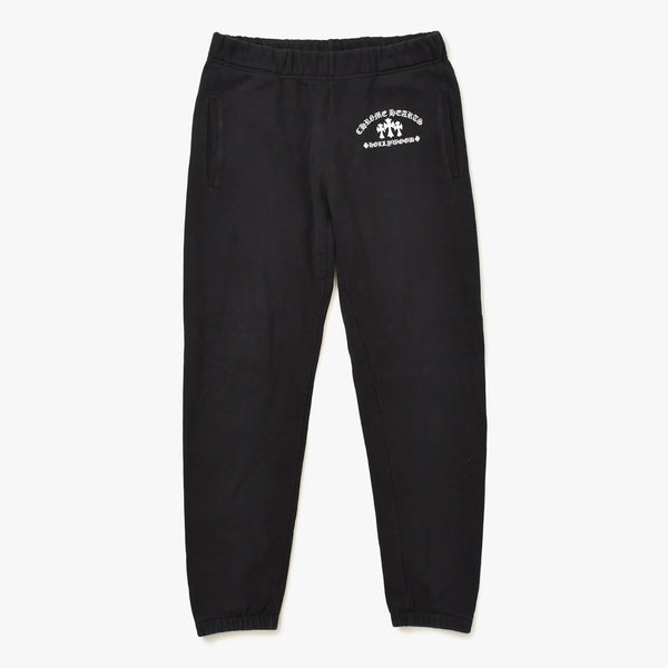 極美品 CHROME HEARTS クロムハーツ SAILIN Y NOT SWEAT PANTS トリプルクロス セメタリークロス スクロールラベル Mサイズ ブラック 中古 4a008133