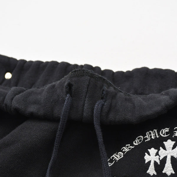 極美品 CHROME HEARTS クロムハーツ SAILIN Y NOT SWEAT PANTS トリプルクロス セメタリークロス スクロールラベル Mサイズ ブラック 中古 4a008133