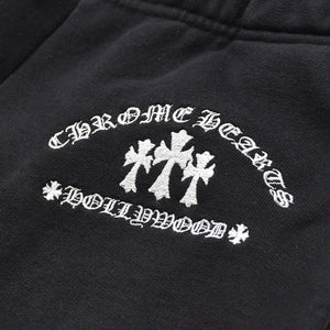 極美品 CHROME HEARTS クロムハーツ SAILIN Y NOT SWEAT PANTS トリプルクロス セメタリークロス スクロールラベル Mサイズ ブラック 中古 4a008133