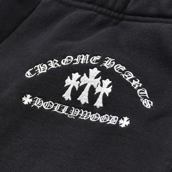 極美品 CHROME HEARTS クロムハーツ SAILIN Y NOT SWEAT PANTS トリプルクロス セメタリークロス スクロールラベル Mサイズ ブラック 中古 4a008133