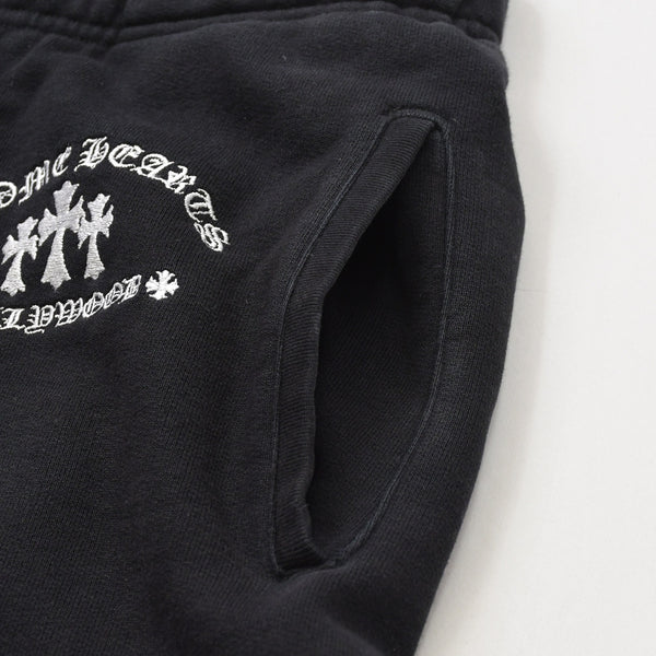 極美品 CHROME HEARTS クロムハーツ SAILIN Y NOT SWEAT PANTS トリプルクロス セメタリークロス スクロールラベル Mサイズ ブラック 中古 4a008133